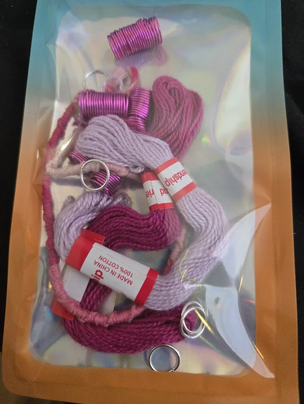 4/$15 Boho Dreadlock Hair Wrap Kit with Gold Accents - Magenta And Lilac